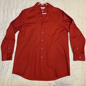 Van Heusen Lux Sateen Regular Fit Wrinkle Free Orange/Red Dress Shirt 16 32/33